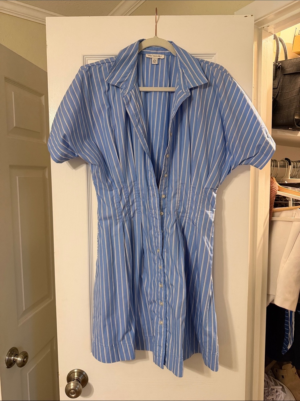 Striped Light Blue Button-Front Mini Shirt Dress